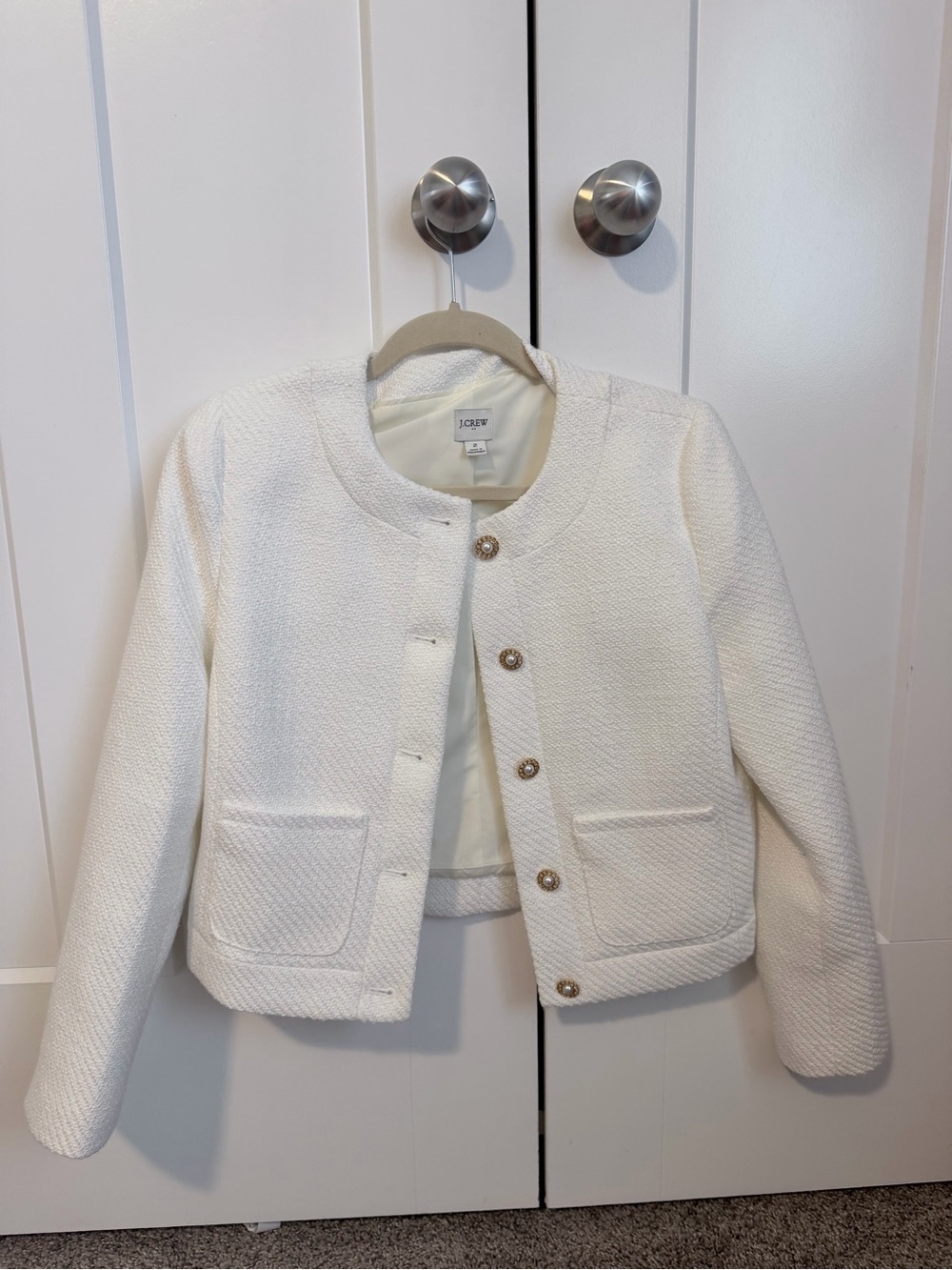 J. Crew White Tweed Pearl-Button Cropped Jacket (2)